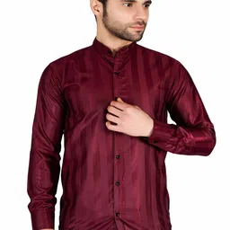 Bought First Premium Striped Mandarin Collar Long Sleeves Cotton Casual Shirt-picture-31