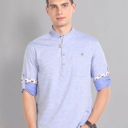 AD By Arvind Slim Fit Mandarin Collar Roll-Up Sleeves Casual Shirt-picture-35