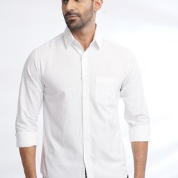 Greenfibre Men Solid Spread Collar Pocket Cotton Slim Fit Casual Shirt-picture-43