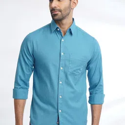Greenfibre Men Solid Spread Collar Pocket Cotton Slim Fit Casual Shirt-image-59