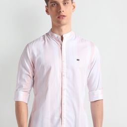 Arrow Sport Slim Fit Vertical Striped Mandarin Collar Pure Cotton Casual Shirt-picture-38