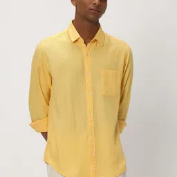 Mufti Slim Fit Spread Collar Cotton Linen Shirt-picture-31