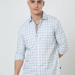 URBARO Smart Slim Fit Checked Spread Collar Pure Cotton Casual Shirt-image-34