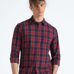 Flying Machine Tartan Checked Slim Fit Cotton Casual Shirt-picture-32