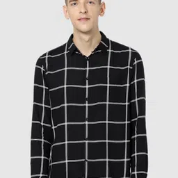 Celio Men Black Classic Regular Fit Windowpane Checked Casual Shirt-picture-19