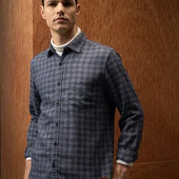 LOCOMOTIVE Premium Relaxed Fit Linen Blend Textured Checked Shirt-picture-17