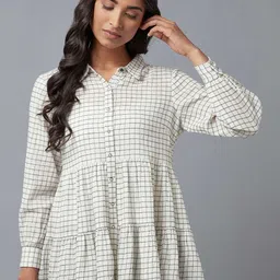 W Women White Grid Tattersall Checks Checked Casual Shirt-image-91