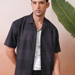Locomotive Premium Men Melange Printed Checked Cuban Collar Oversized Shirt-picture-40