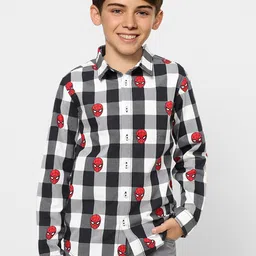 Jack & Jones Junior Boys Grey Buffalo Checks Spider-Man Head Cotton Printed Casual Shirt-picture-51