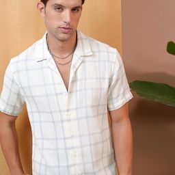 LOCOMOTIVE Premium Dobby Textured Checked Cuban Collar Relaxed Shirt-picture-37
