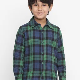 Oxolloxo Boys Green Tartan Checks Opaque Checked Casual Shirt-image-21