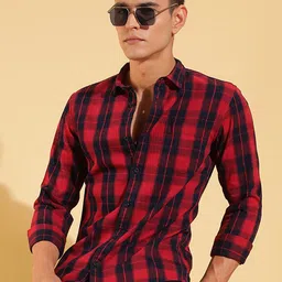 HERE&NOW Men Slim Fit Tartan Checks Opaque Checked Casual Shirt-picture-20