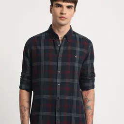 THE BEAR HOUSE Slim Fit Tartan Checked Button-Down Collar Pure Cotton Casual Shirt image 2