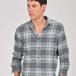 POE Men Smart Slim Fit Tartan Checked Cotton Casual Shirt-picture-19