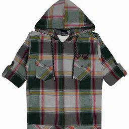 CHARCHIT Boys Comfort Tartan Checked Hooded Casual Pure Cotton Shirt-picture-43