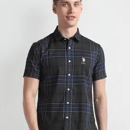 U.S. Polo Assn. Denim Co. Slim Fit Checked Spread Collar Casual Shirt image 1