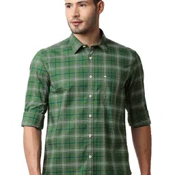Basics Spread Collar Slim Fit Opaque Checked Casual Shirt-picture-36