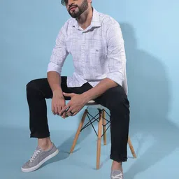 Crimsoune Club Resort Collar Slim Fit Checked Long Sleeves Cotton Casual Shirt-picture-31