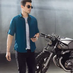 Roadster Men Teal Blue Slim Fit Solid Sustainable Casual Shirt-image-69