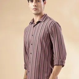 HERE&NOW Men Slim Fit Cutaway Collar Vertical Striped Casual Shirt-picture-33