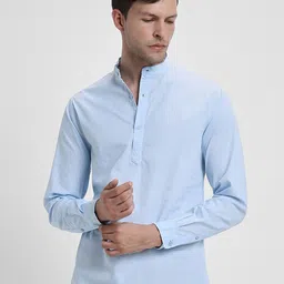Dennis Lingo Mandarin Collar Slim Fit Cotton Casual Shirt-image-0