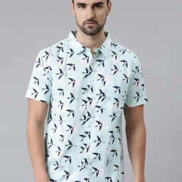 Joven Men Sea Green Comfort Slim Fit Printed Casual Shirt-image-74
