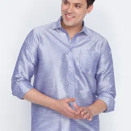 VASTRAMAY Men Lavender Solid Premium Silk Blend Casual Shirt-picture-17