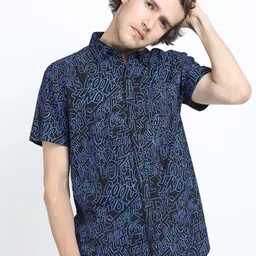 KETCH Men Black Slim Fit Printed Cotton Casual Shirt-image-87