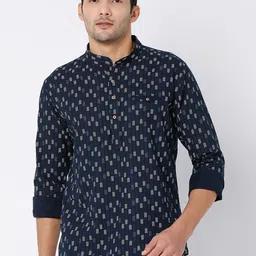 SPYKAR Men Blue Classic Slim Fit Printed Casual Cotton Shirt-picture-36