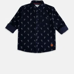 Pantaloons Junior Boys Navy Blue Printed Casual Shirt-picture-17