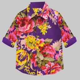 A.T.U.N. Boys Violet Classic Floral Printed Pure Cotton Regular Fit Casual Shirt-picture-53