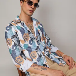 Campus Sutra Classic Abstract Printed Spread Collar Long Sleeves Casual Shirt-image-67