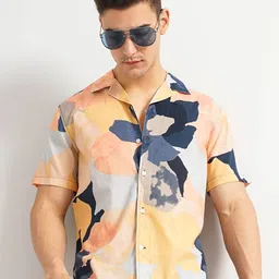 Celio Classic Floral Printed Cuban Collar Cotton Casual Shirt-picture-13