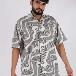 BROWN BROTHERS Relaxed Abstract Printed Spread Collar Oversized Casual Shirt image 1
