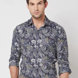 Mufti Floral Printed Cotton Slim Fit Opaque Casual Shirt-picture-30