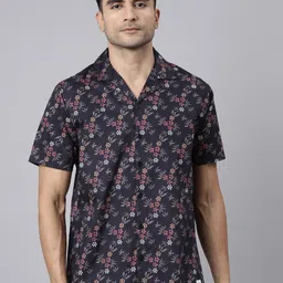 Joven Slim Fit Floral Printed Cuban Collar Cotton Casual Shirt-image-1