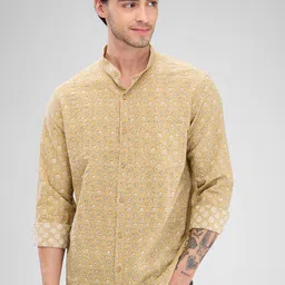 SPYKAR Men Slim Fit Floral Printed Opaque Mandarin Collar Casual Shirt-image-74