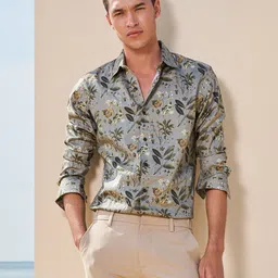 Mufti Slim Fit Long Sleeves Spread Collar Cotton Floral Opaque Printed Casual Shirt-picture-37