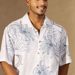 DENNISON Floral Printed Drop Shoulder Oversized Linen Smart Casual Shirt-picture-15