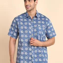 BLOCKS OF INDIA Floral Printed Spread Collar Short Sleeves Cotton Casual Shirt-picture-22
