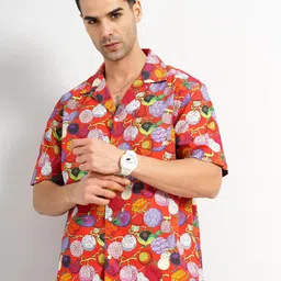 Celio Classic Fit One Piece Print Cuban Collar Cotton Casual Shirt-picture-17