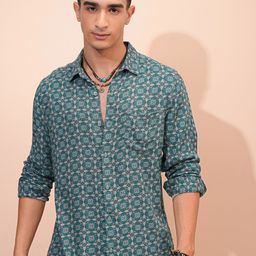 HIGHLANDER Geometric Printed Spread Collar Long Sleeves Casual Shirt-picture-29