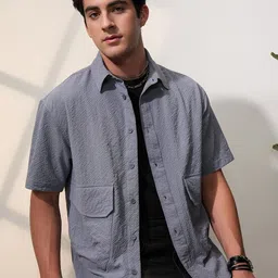 Locomotive Men Popcorn Textured Utility Pocket Oversized Overshirt-image-85