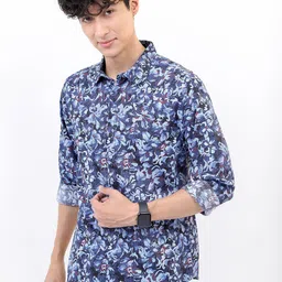 HIGHLANDER Men Blue Slim Fit Floral Printed Cotton Casual Shirt-picture-34