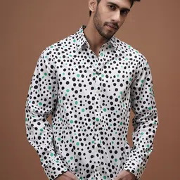 CLUBHAVANA Comfort Fit Dotted Daze Printed Spread Collar Cotton Casual Shirt-picture-41