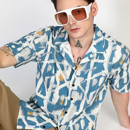 Campus Sutra Men Graffiti Printed Cuban Collar Oversized Casual Shirt-picture-30