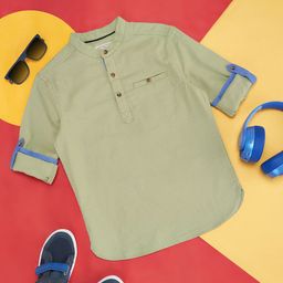 Pantaloons Junior Boys Band Collar Cotton Casual Shirt-picture-2