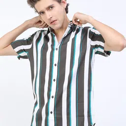 KETCH Men Grey Slim Fit Striped Casual Shirt-picture-22