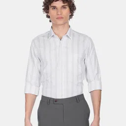 Arrow Men White & Grey Slim Fit Striped Pure Cotton Formal Shirt-picture-36