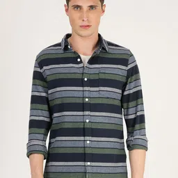 Lee Men Blue Slim Fit Horizontal Stripes Striped Casual Shirt-image-35